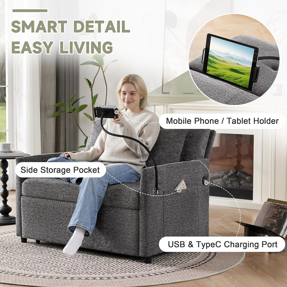 Loveseat Sleeper Sofa Convertible Sofa Bed, Pull out couch, Dark Grey