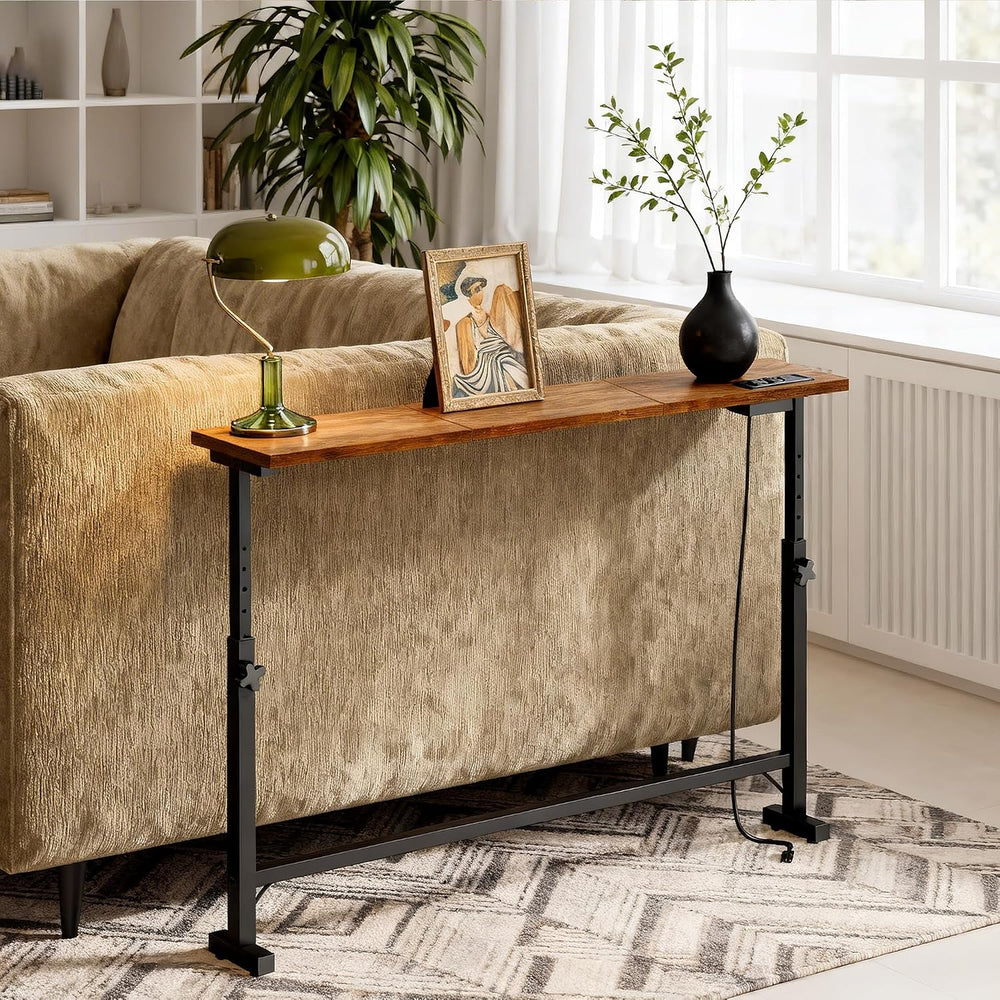 39.4" Sofa Table Behind Couch Table with Adjustable Height & Power O...