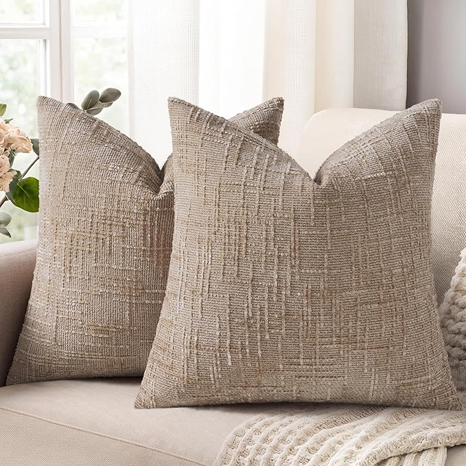 decorUhome Oatmeal Chenille Euro Sham Throw Pillow Covers 24x24 Set of 2 by decorUhome