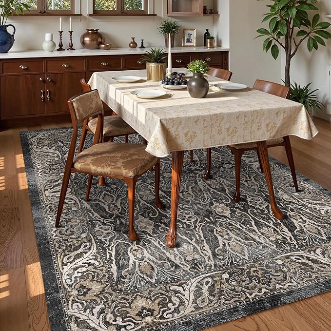 Washable Area Rug 6' x 9' Vintage Traditional Persian Mat - Image 3