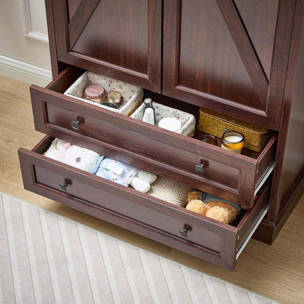 SOOWERY Farmhouse Dresser for Bedroom, Tall Chest of Drawers, Dark Cherry