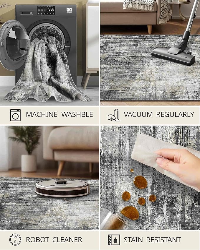 Latte&Fog 8x10 Area Rugs for Living Room, Large Black Modern Abstract Washable - Image 6