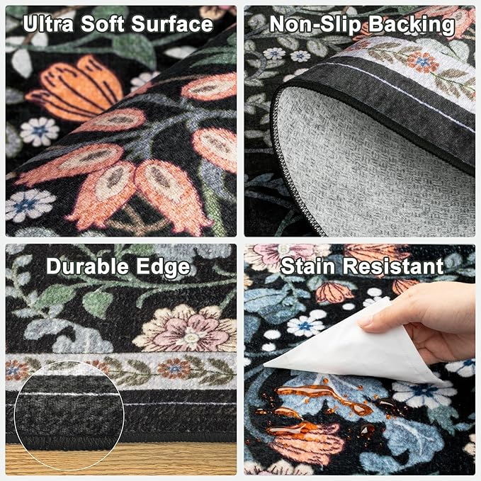 8x10 Area Rugs for Living Room: Floral Washable Rug Vintage Large Soft Boho - Image 6