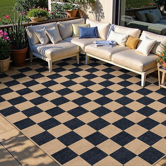 Lahome Colette Checkered Easy Jute Carpet, Washable Area Rug 6x9 Neutral - Image 2
