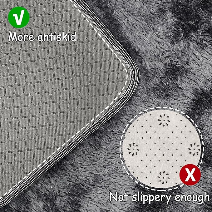 Tie-Dyed Runner Rug for Bedroom Black Grey 2x5ft Fluffy Area Rug Bedside Runner - Image 4