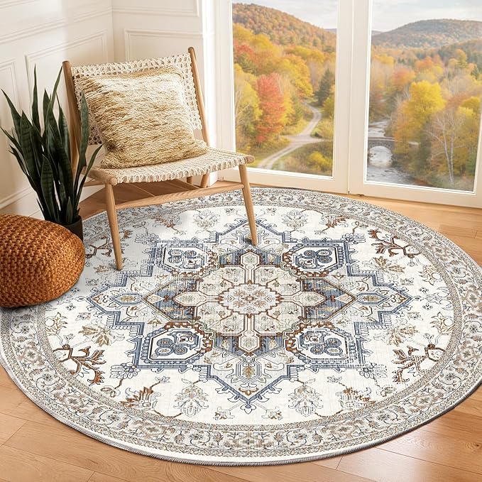 OPPODREAM Soft Round Rug 6ft, Neutral Washable Circle Rug 6ft by OPPODREAM