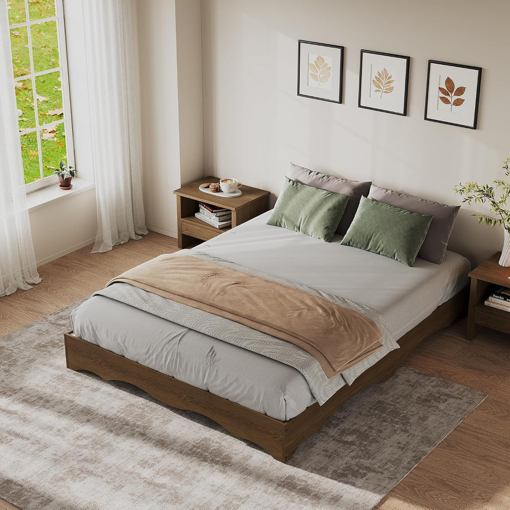 Garvee Full Wood Platform Bed Frame, Wave Edge Bed with Sturdy Slat Support, ...