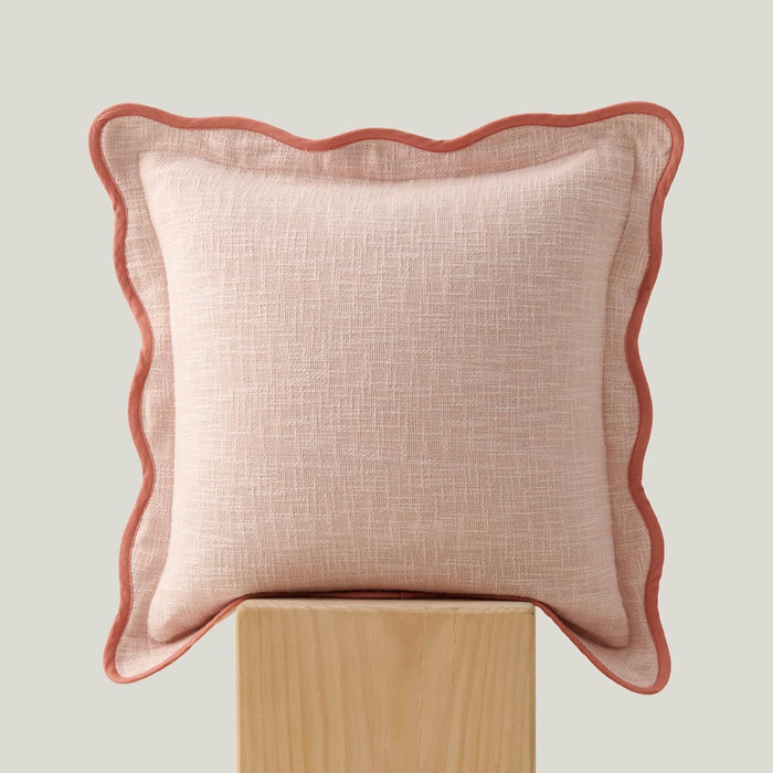 Double Stitch 100% Cotton Scalloped Throw Pillow Covers, Shell Pink