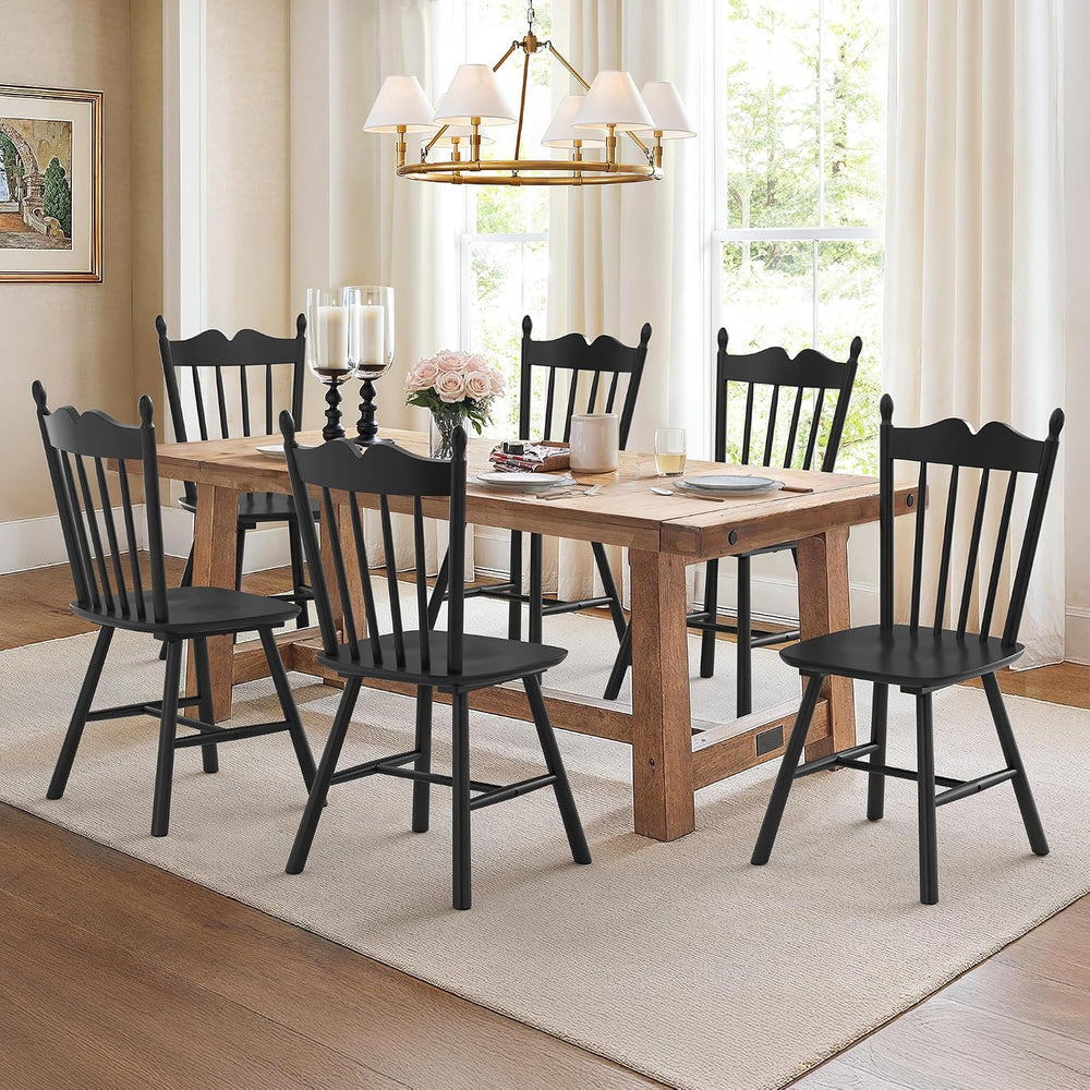 LUE BONA Black Dining Chairs Set of 6, Windsor Wooden Dining Chair with Thick...