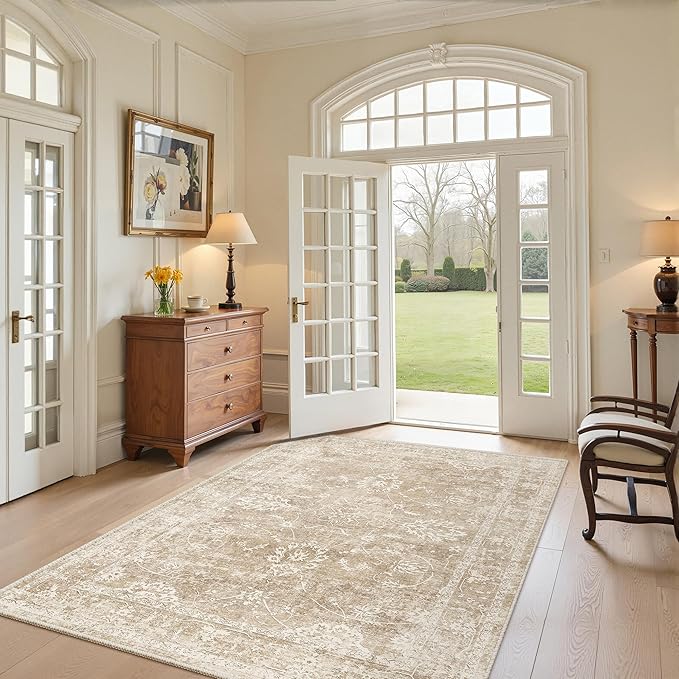 Madane Washable Area Rug 4x6, Low Pile Stain Resistant Vintage Area Rugs by Madane