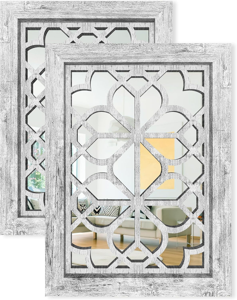 Set of 2 13x17 Inch Rectangular Shatterproof Decorative Wall Mirrors, Boho Fa...