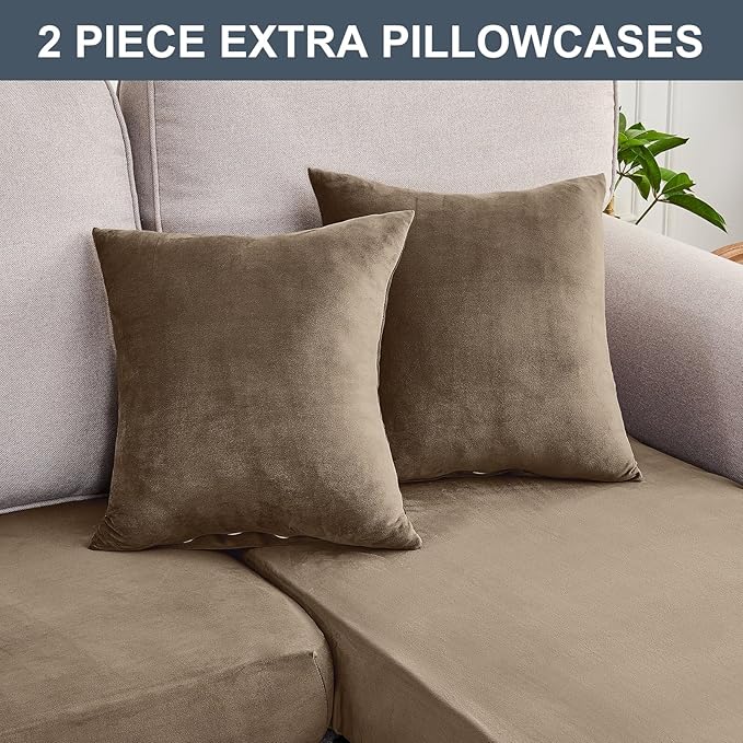 Couch Cover 3-Piece Elastic Velvet Couch Cushion Covers & Chaise Slipcovers - Image 5