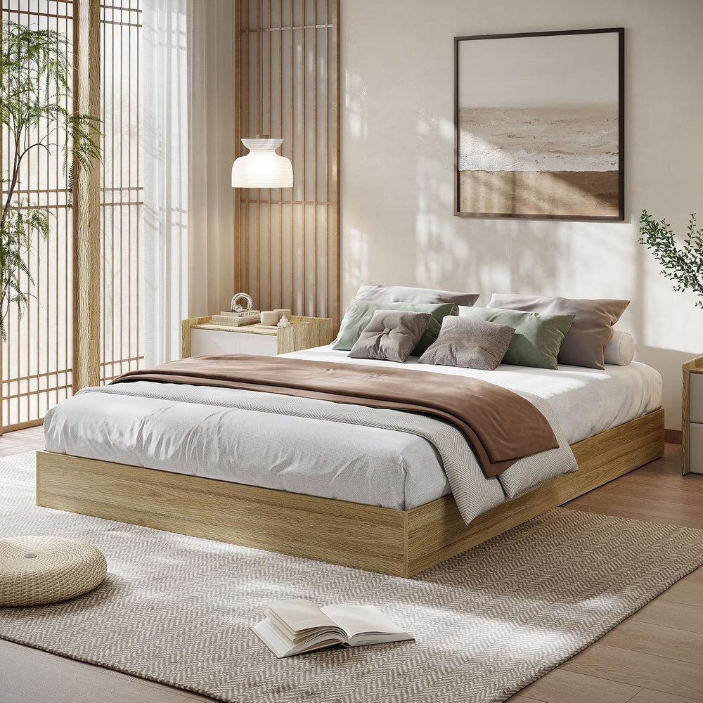 Queen Size Wooden Platform Bed Frame, Floor-Standing Bed Frame with Wood Slat...