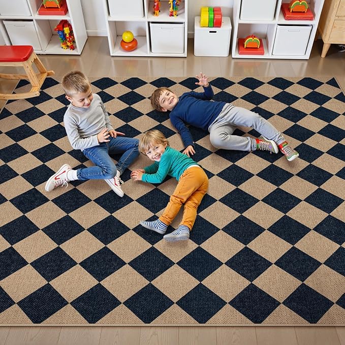 Lahome Checkered Easy Jute 5x7 Area Rugs, Washable Outdoor Patio Rug - Image 7