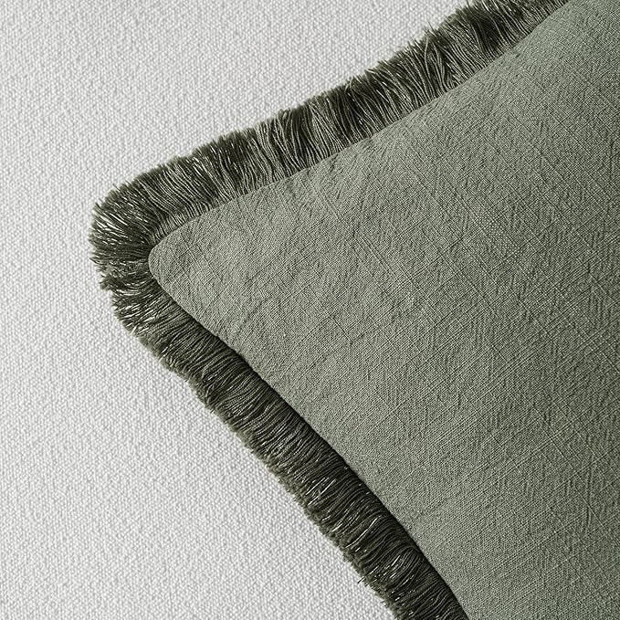 MIULEE Decorative Throw Pillow Covers Neutral Linen Fringe Throw Pillows Set of - Image 3