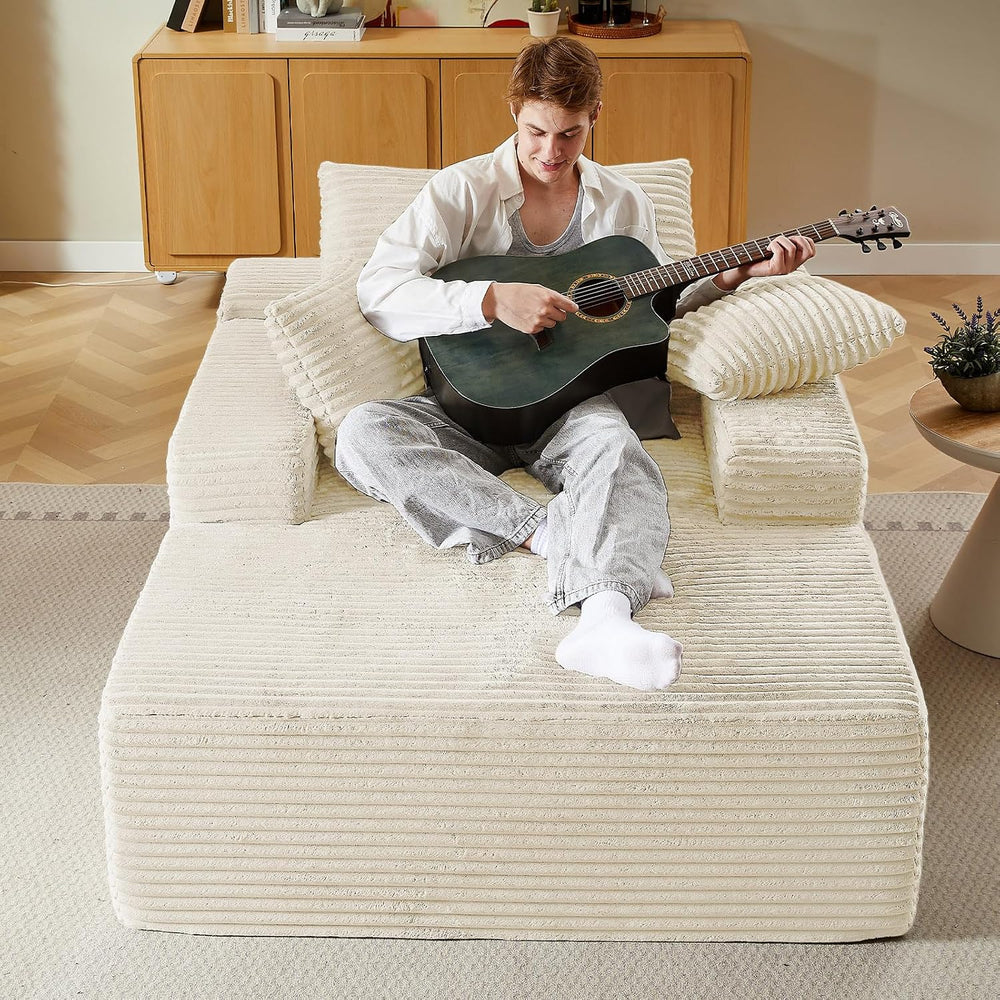 LUCKHAO 50" Oversized Chaise Lounge Chair Indoor,Corduroy Boneless Readi...