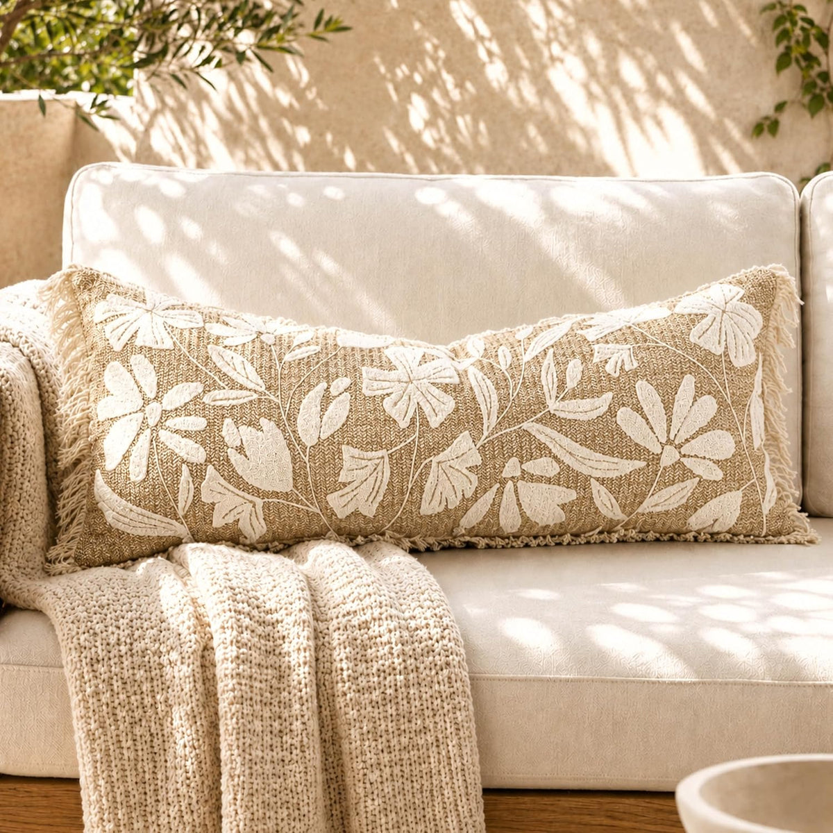 long lumbar pillow cover 14x36 indoor outdoor, jute, main product view