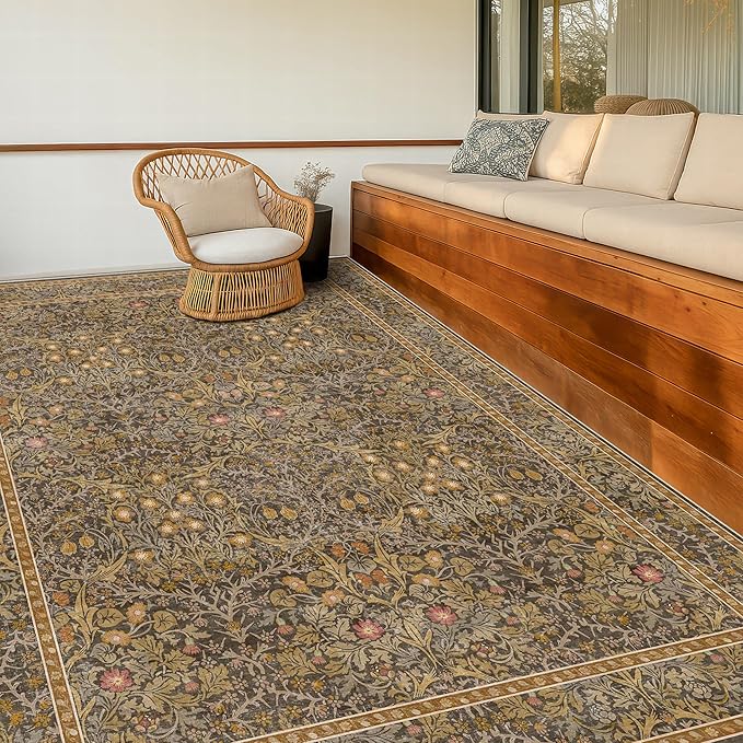 Gold Brown Floral Living Room Rug 5x7 - Image 8