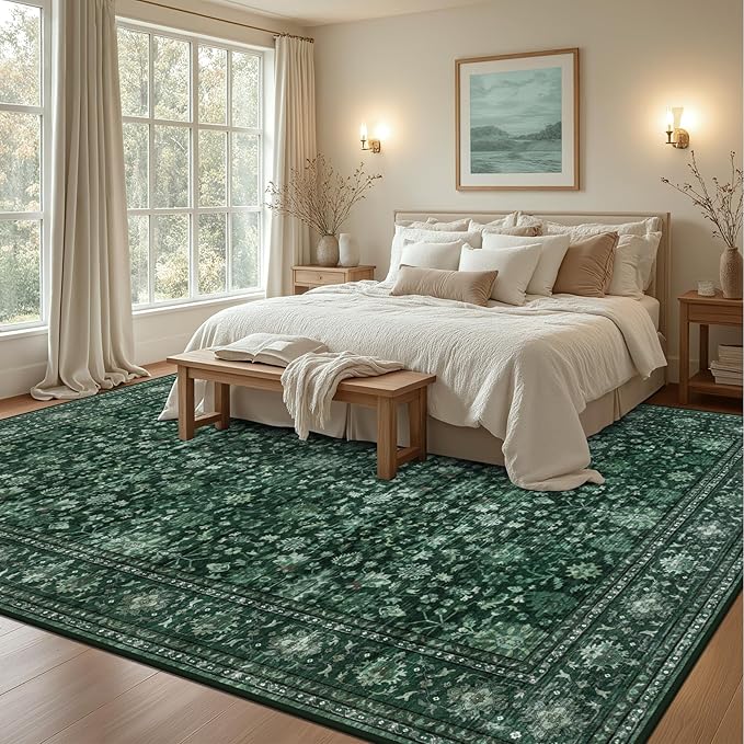 Area Rugs 10x14 Living Room Rug: Washable Rug Soft Vintage Distressed Floral - Image 3