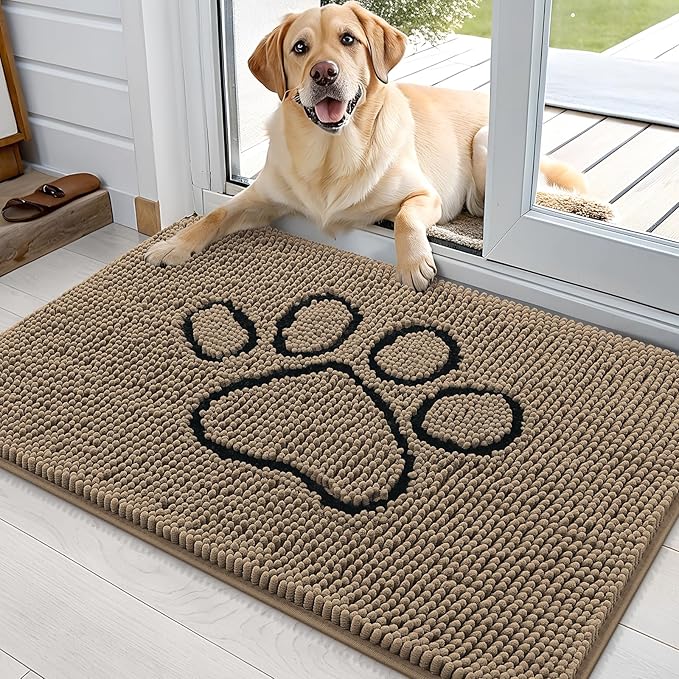 OLANLY Dog Door Mat for Muddy Paws 36x24, Paw Print Design, Absorbs Moisture by OLANLY
