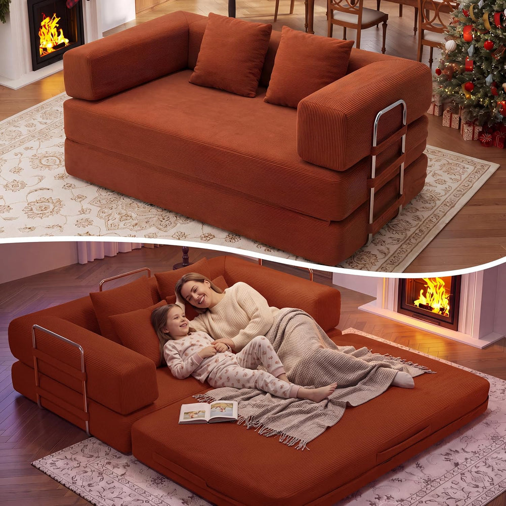 BSHOMGI Convertible Sofa Bed, 2 Seater Corduroy Futon Floor Bed Foldable Slee...