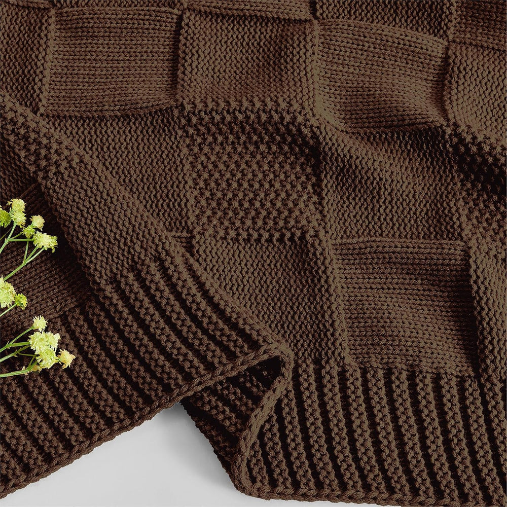 Dark Brown Knitted Checkered Throw Blanket 50"X60"