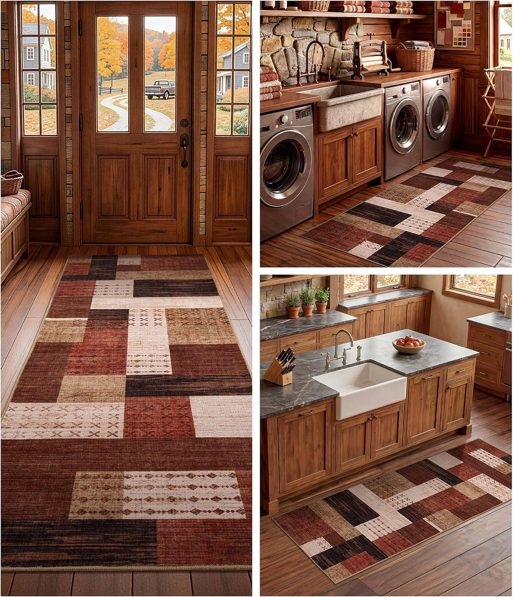 YIHOUSE 2x6 Kitchen Runner Rug Non Slip Washable, Geometric Patchwork Rug Run...