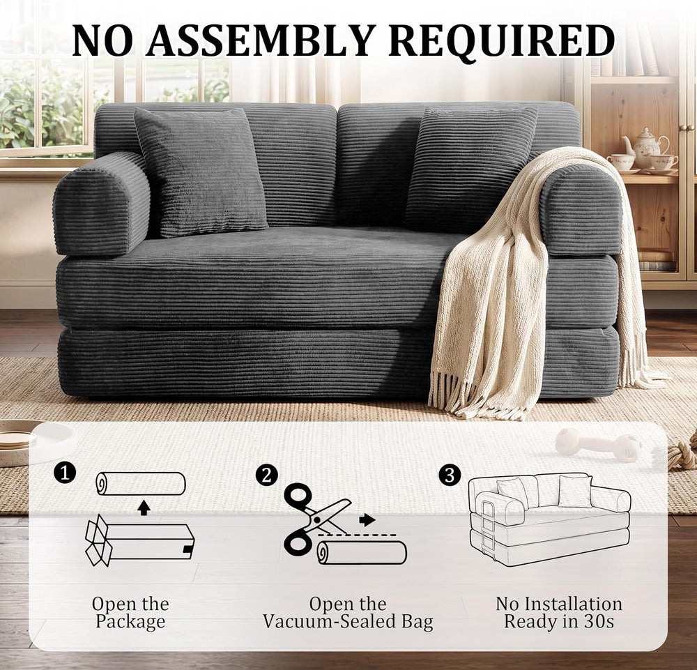 Convertible Sofa Couch Bed, Folding Corduroy Floor Compression Loveseat Sleep...
