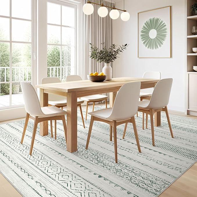 Nakagishi Green Rug Living Room Rugs: 7x9 Washable Boho Large Neutral Soft - Image 6