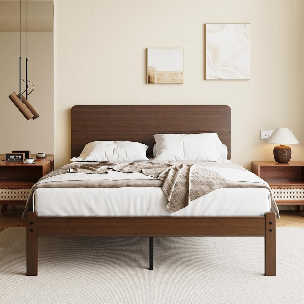 14" Solid Bamboo Wood Full Size Platform Bed Frame with Headboard