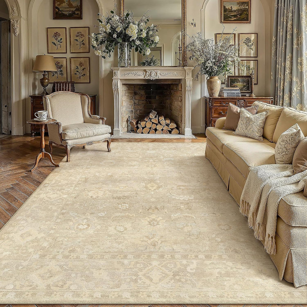 8x10 Beige Neutral Floral Area Rug