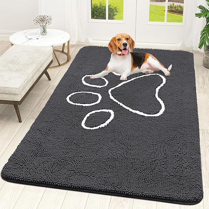 OLANLY Dog Door Mat for Muddy Paws 59x35, Paw Print Design, Absorbs Moisture by OLANLY