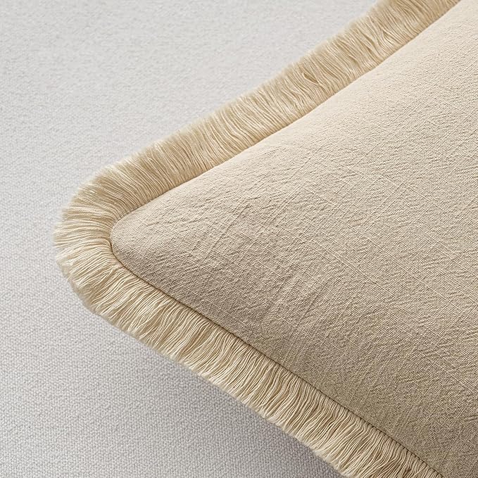 MIULEE Decorative Throw Pillow Covers Neutral Linen Fringe Throw Pillows Euro - Image 3