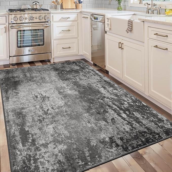 Entrance Rugs Indoor 3x5 Black Entry Rug Washable Abstract Black Small Area Rug - Image 4