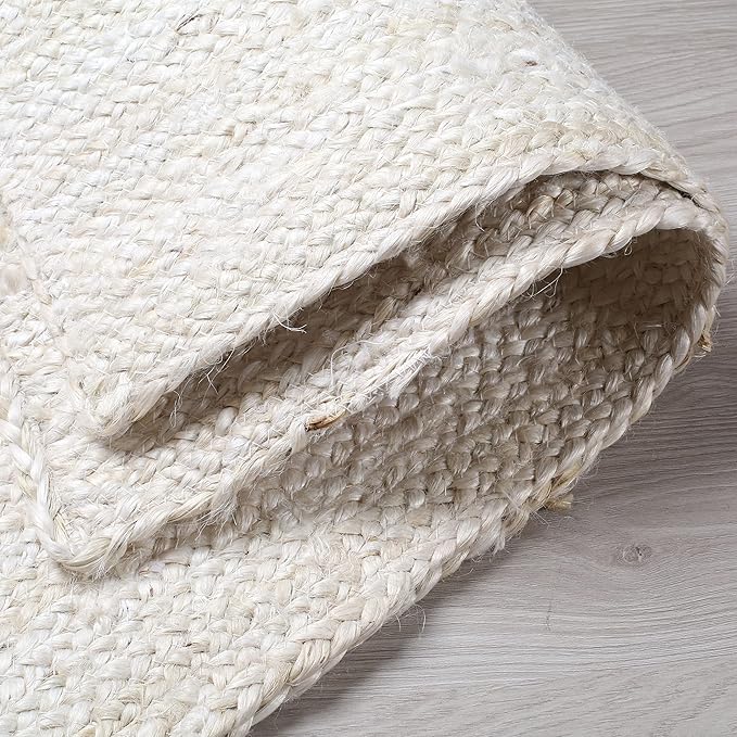 Hausattire Hand Woven Jute Braided Area Rug, 10’x14’ – Off White, Reversible - Image 6