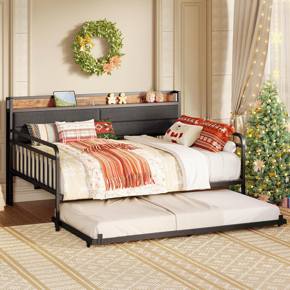 LIKIMIO Daybed with Trundle, Full Size Bed Frame, Black