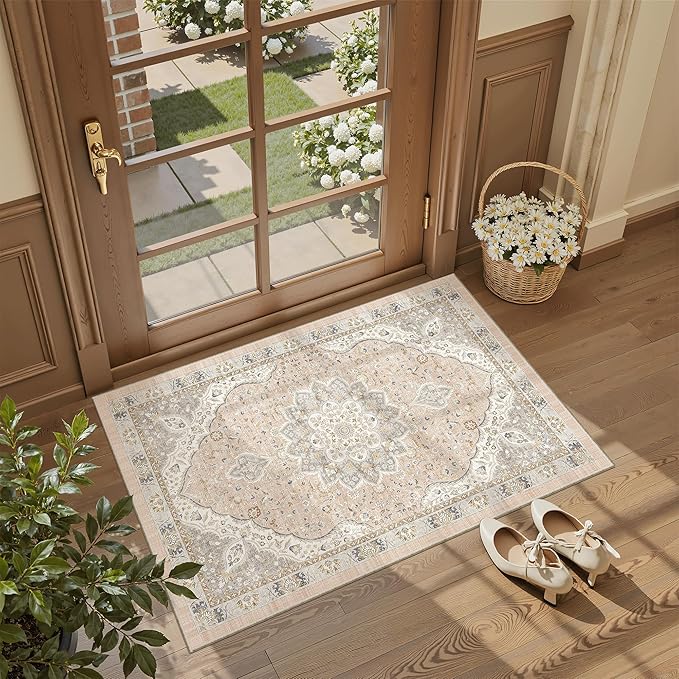 Madane Washable Area Rug 2x3, Small Entryway Rug Non-Slip Vintage Door Mat - Image 3