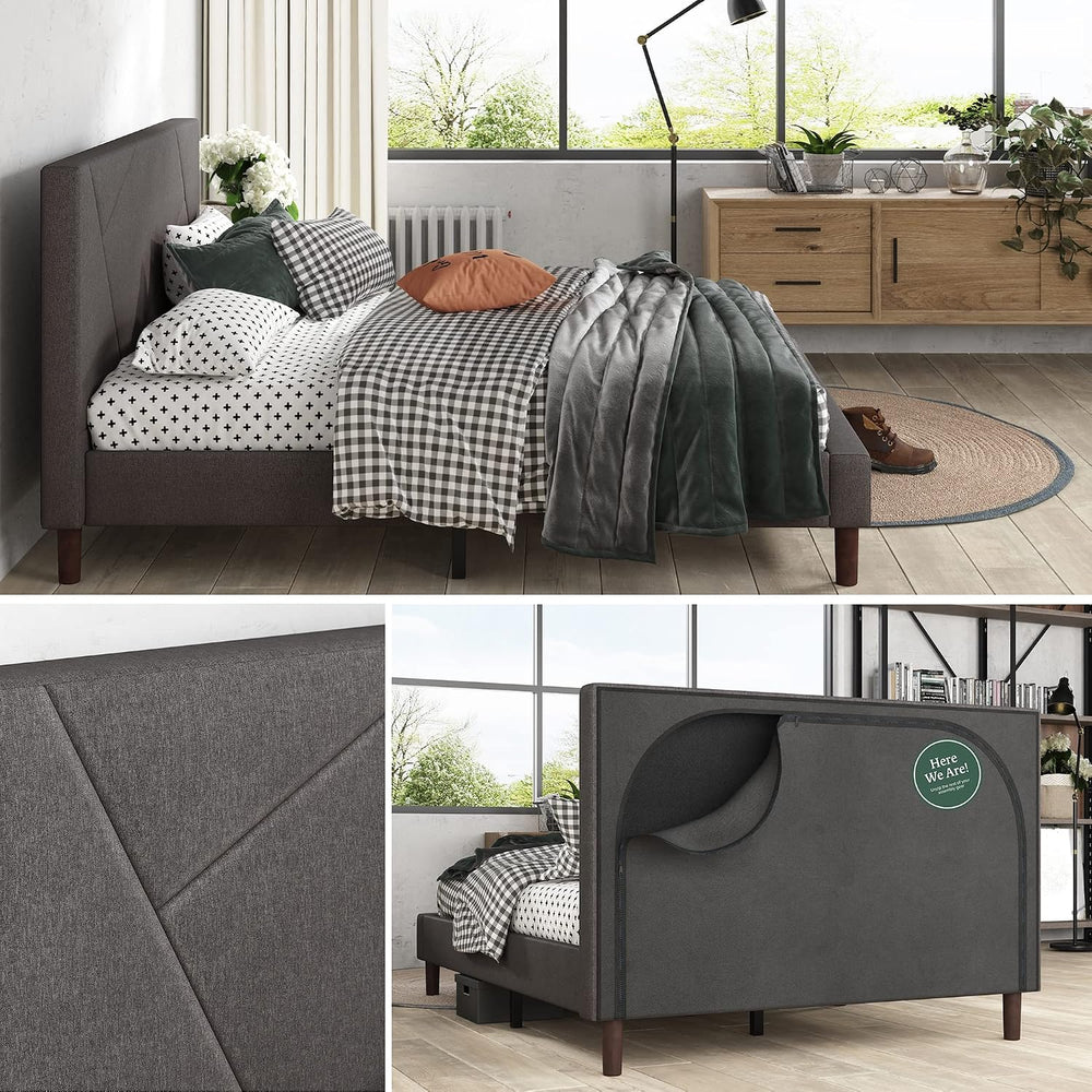 Zinus Judy Upholstered Platform Bed Frame, Mattress Foundation, Wood Slat Sup...