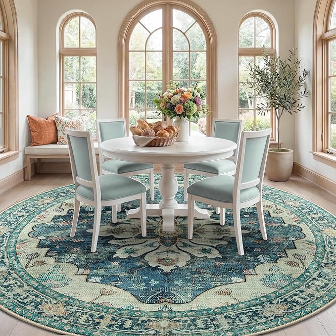 RELEANY Area Rugs 8ft Washable Non-Slip, Floral Vintage Distress Print Pattern - Image 2