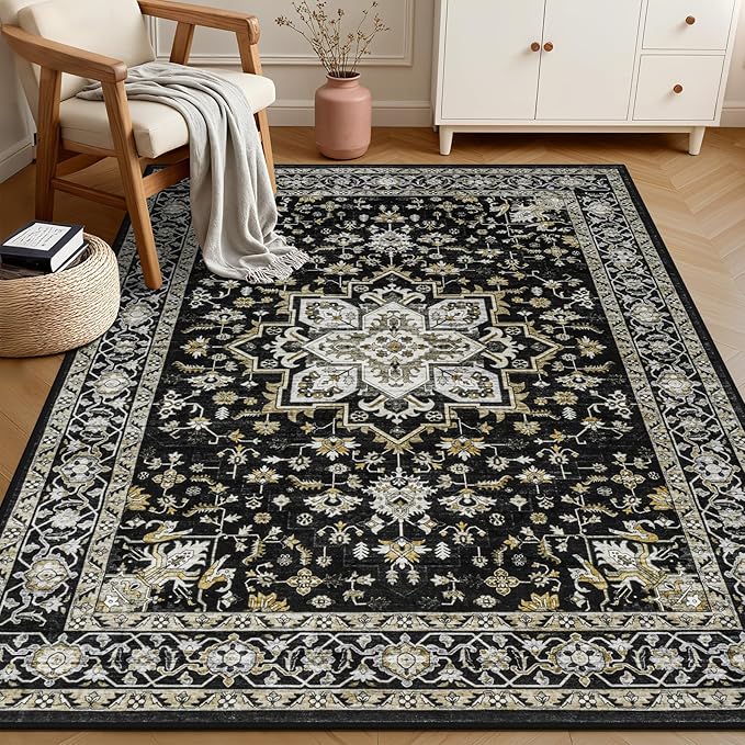 5x7 Area Rugs Living Room Rug: Washable Vintage Boho Medallion Rug No Slip - Image 3