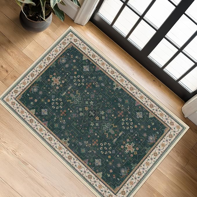 Dark Green 2x3 Door Mat Indoor Entrance Rug by HazoHaus