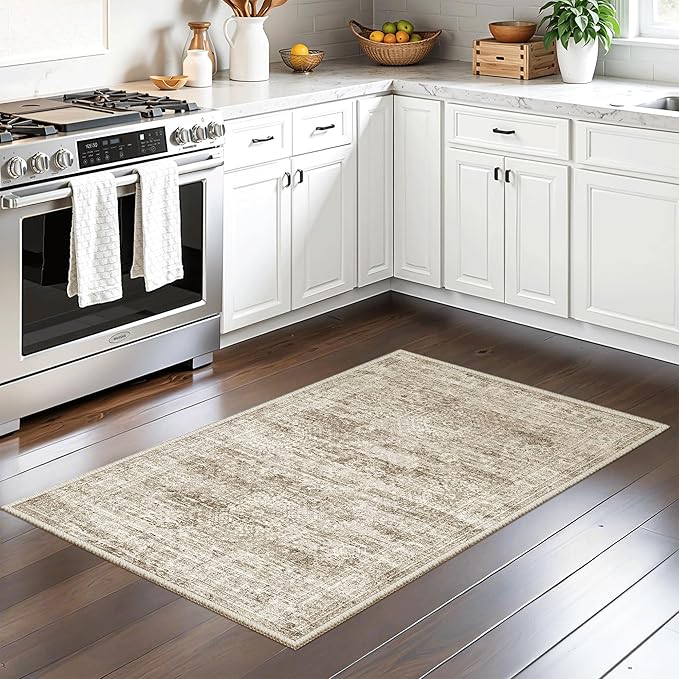 2x3 Washable Rugs for Kitchen, Powder Room Small Area Rug Non-Slip Vintage Low - Image 3