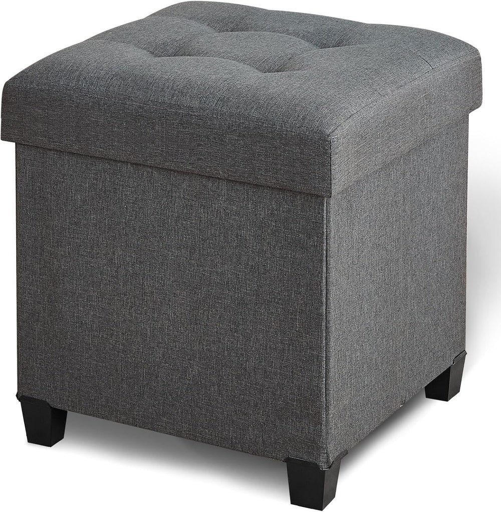 Ottoman with Storage, Square Storage Ottoman for Dorm, Linen Ottomans with Le...