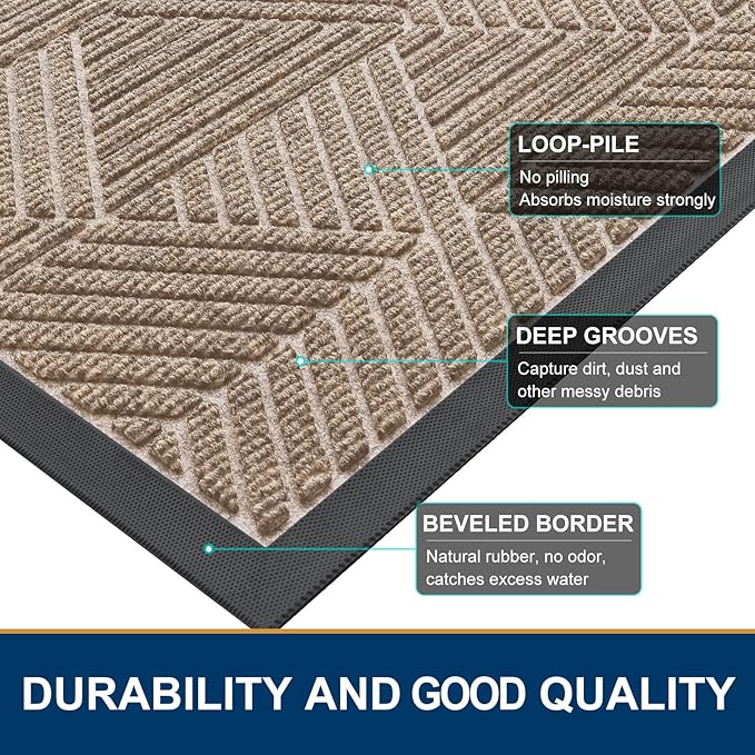 Smiry Front Door Mat Outside Entrance, Heavy Duty Sturdy Natural Rubber Doormat - Image 4