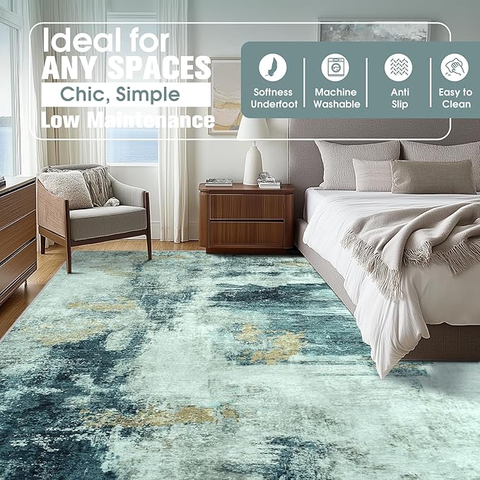 10x14 Area Rugs for Living Room Rug Washable: Abstract Large Rug Indoor Modern - Image 2