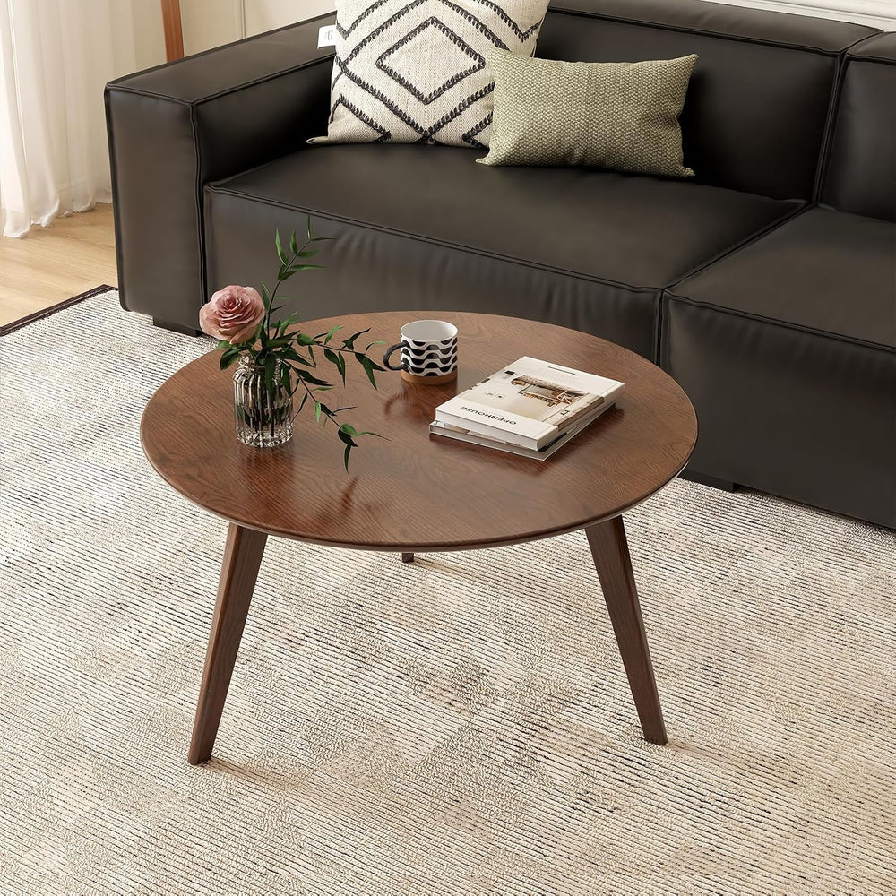 100% Solid Oak Wood Mini Coffee Table, Round Side Table w/Solid Wood Legs, Wa...