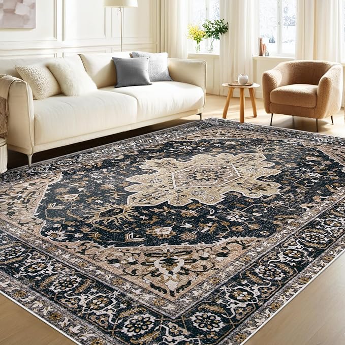 Area Rugs 5x7 Vintage Rug: Washable Living Room Rug Retro Medallion Distressed by MXSANYOORUG