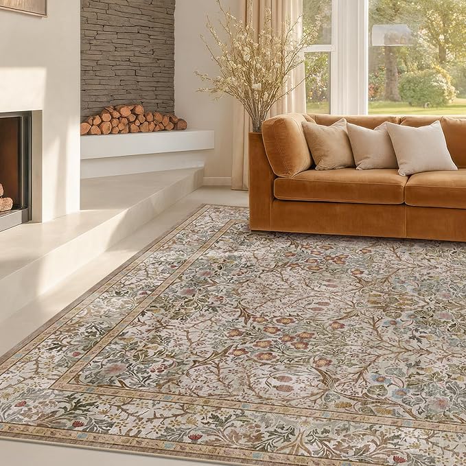 Hazo Haus Vintage Moss Green Living Room Rug, Neutral Taupe 8x10 Washable Area - Image 8