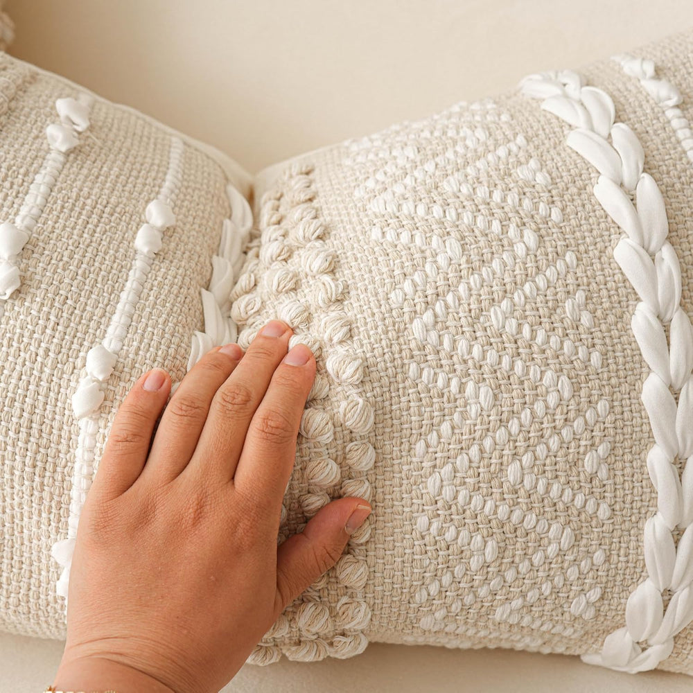 BlissBlush Cream Decorative Lumbar Throw Pillow Cover 14x36 Boho Long Cushion...