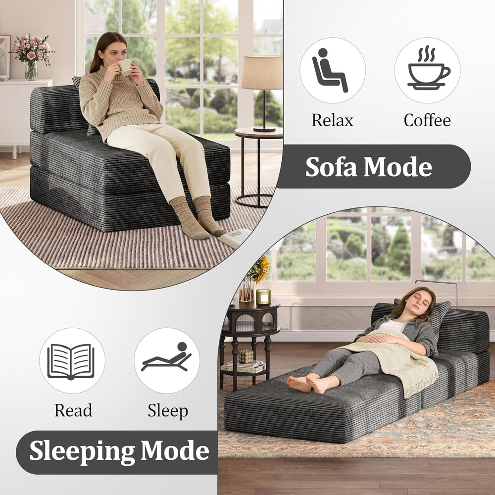 Futon Sofa Bed Modular Loveseat Sleeper Folding Pull Out Couch with Pillows, ...